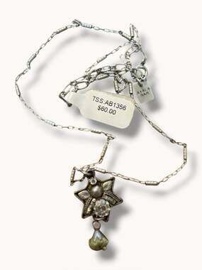 Ayala Bar Silver Tone Floral Star Pendant Necklace with Green Accent